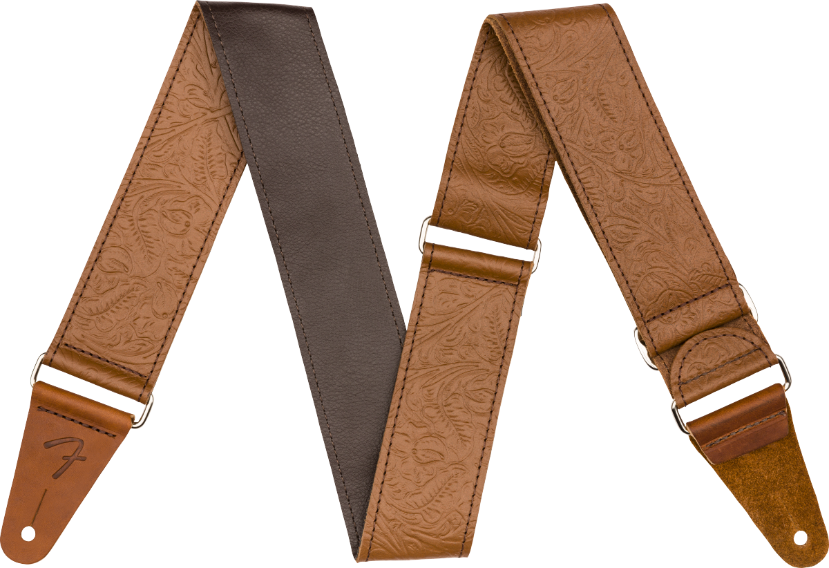 Tooled Leather Guitar Strap Brown