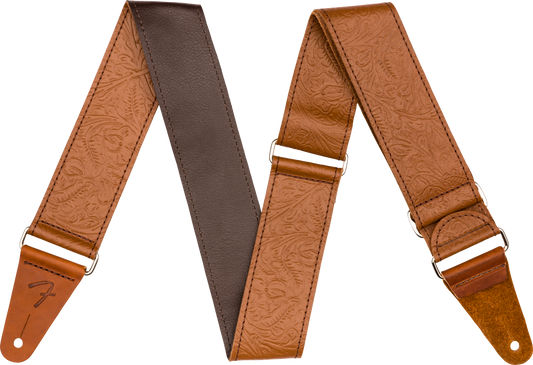 Tooled Leather Guitar Strap Brown